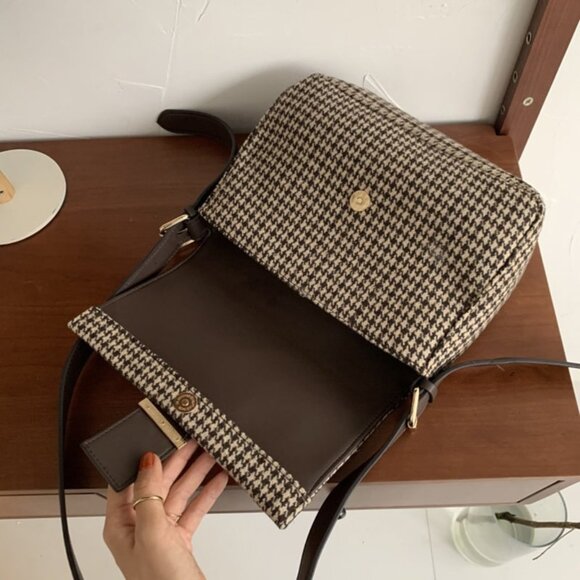 Chic Houndstooth Purse Cute Bag Chic Handbag, Brown - Picture 7 of 7